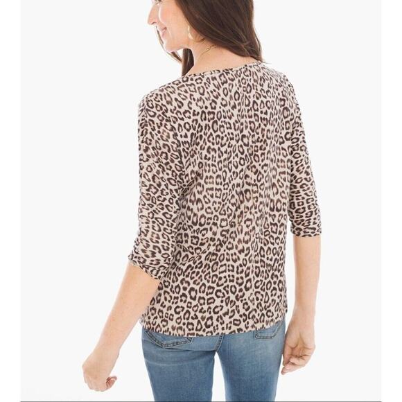 Chico’s Top Brown Cheetah Print Elegant Faux Suede Blouse Size 2 (L 12-14) - Picture 2 of 10